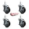 Service Caster 4'' Black Poly Swivel 7/16'' Grip Ring Stem Caster Set with Brake, 4PK SCC-GR20S414-PPUB-BLK-TLB-716138-4 - alternate 3